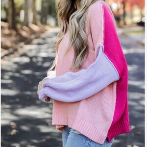 Peach Love California Pink and Purple Crew Neck Sweater